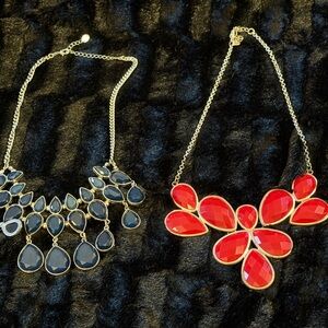 Jane Stone red acrylic Bib  necklace & Claire’s Blue Bib Necklace